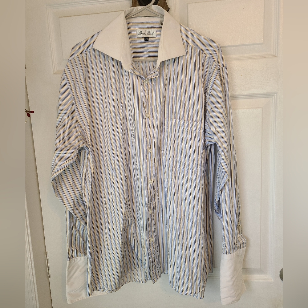 Bruno Conte Men's French Cuff Long Sleeve Dress Shirt,  Size: 16.5 / 34-35